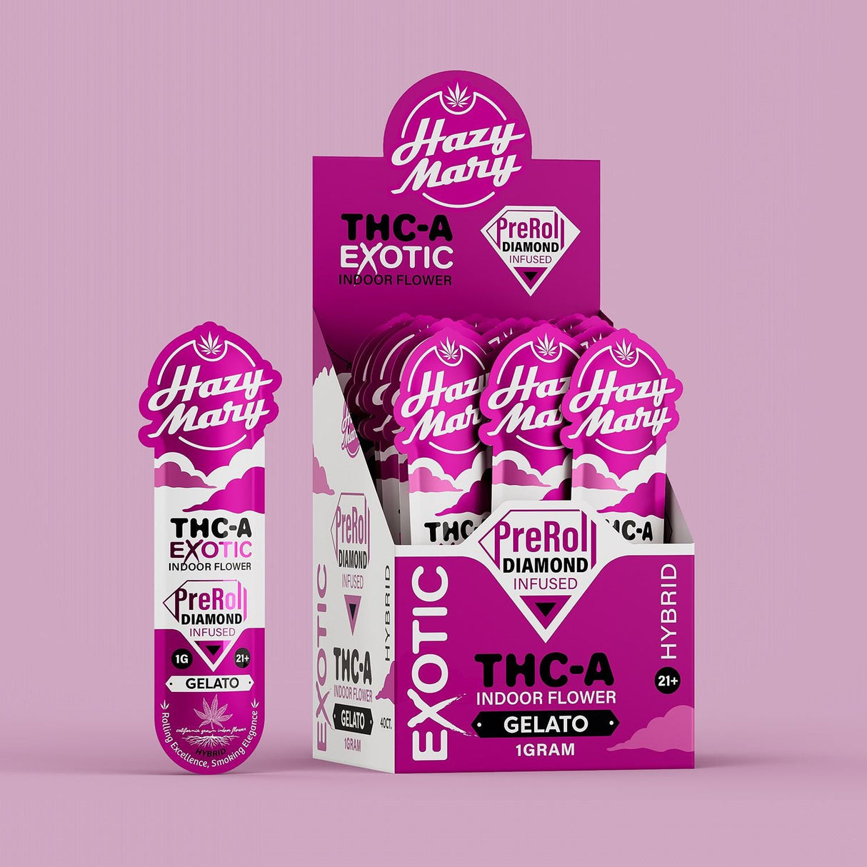Hazy Mary Exotic Diamond Infused 1g PreRolls 40ct Display