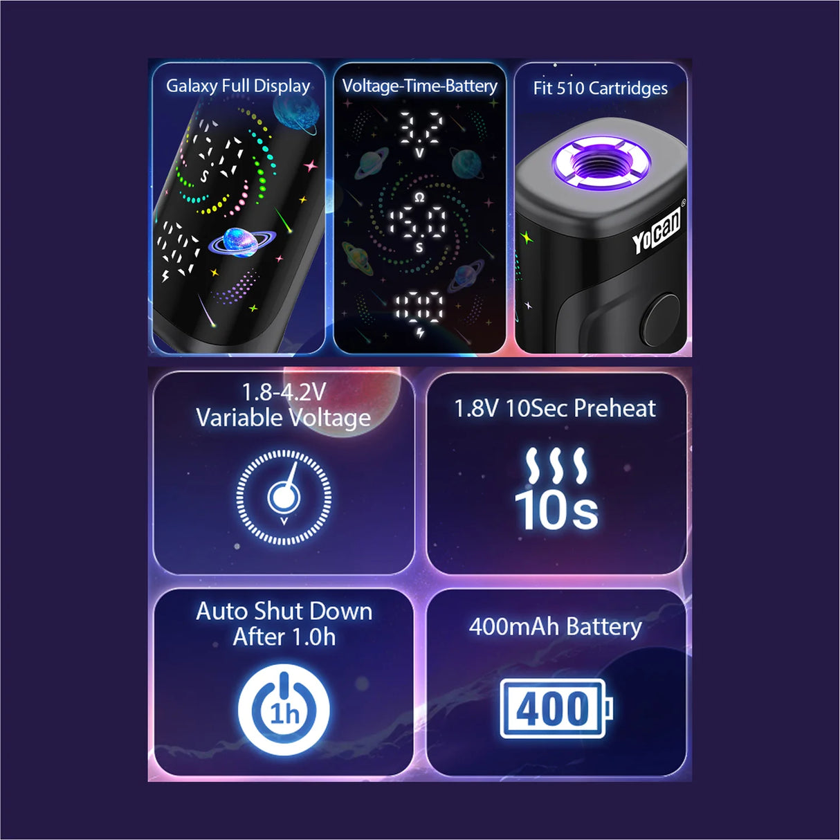 Yocan Kodo Star 510 Thread Battery Box Mod 15ct Box Display Mixed Colors