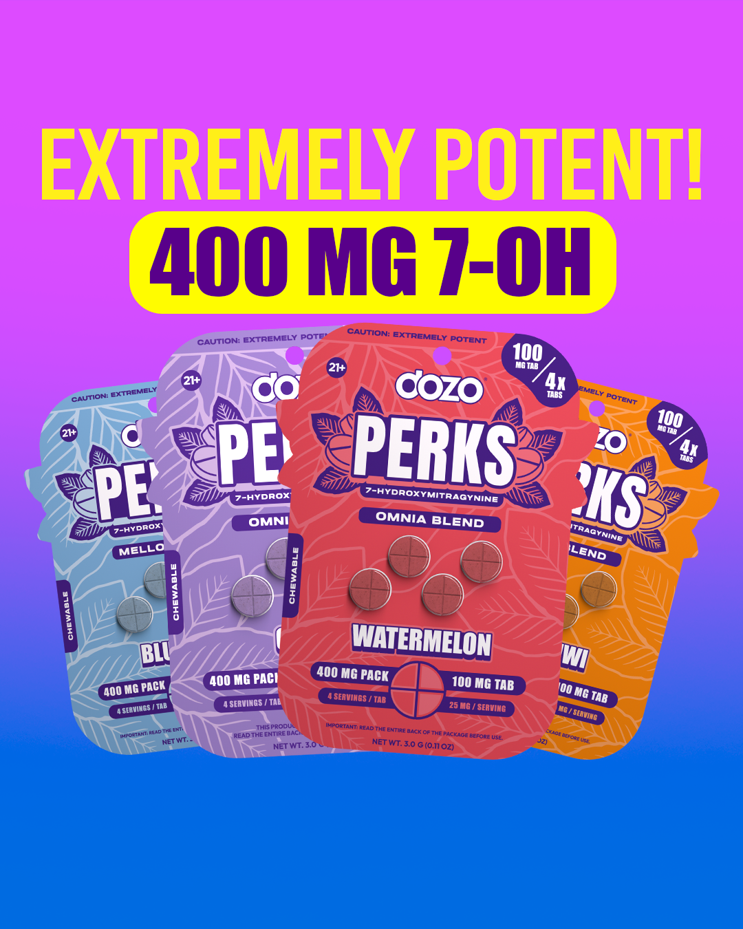 Dozo PERKS Extreme Potency 7 Hydroxy 400mg 4ct Tablets 5pk