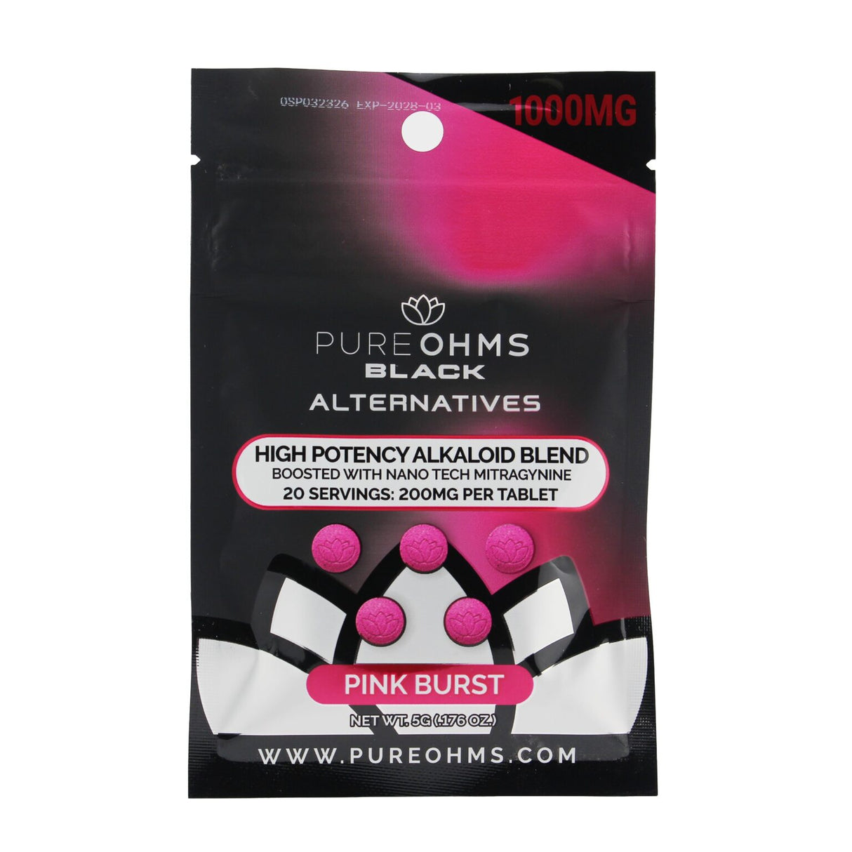 PureOhms Black Alternatives 1000MG 5 Tablets 10ct Display