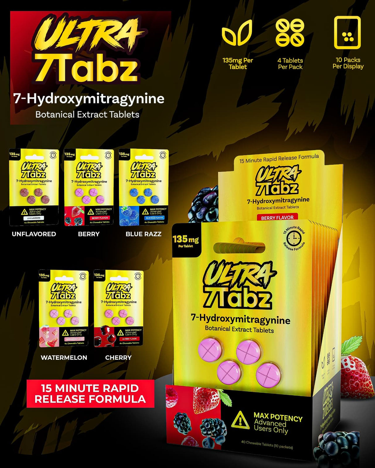 Ultra 7Tabz 135mg 4 pack 7-Hydroxy Tablets 10ct Display